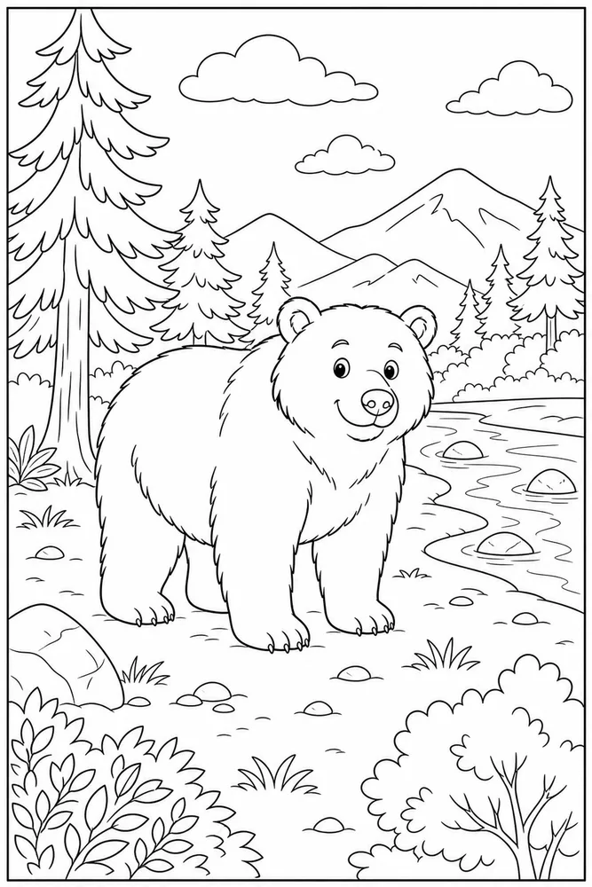 Brown Bear Brown bear habitat background coloring page