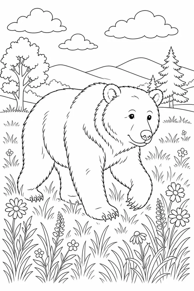 Brown Bear Brown bear meadow walk coloring page