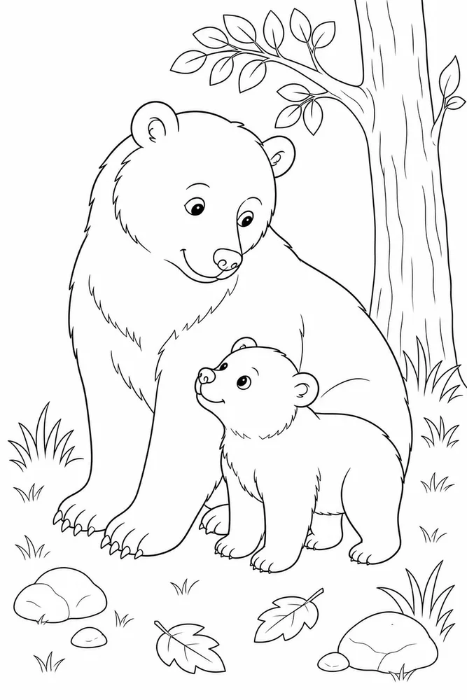 Brown Bear Brown bear parent and cub coloring page