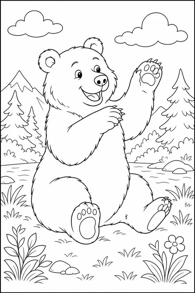 Brown Bear Brown bear playful paws coloring page