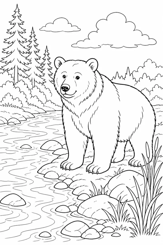 Brown Bear Brown bear riverbank scene coloring page