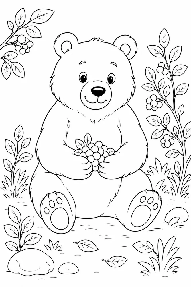 Brown Bear Brown bear sitting with berries coloring page