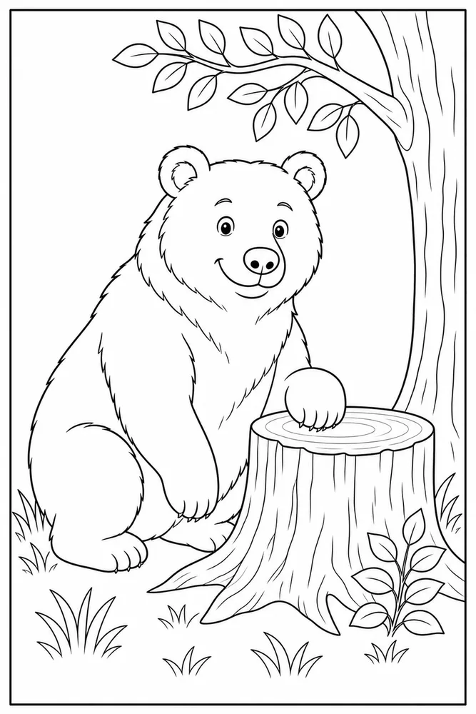 Brown Bear Brown bear tree stump coloring page