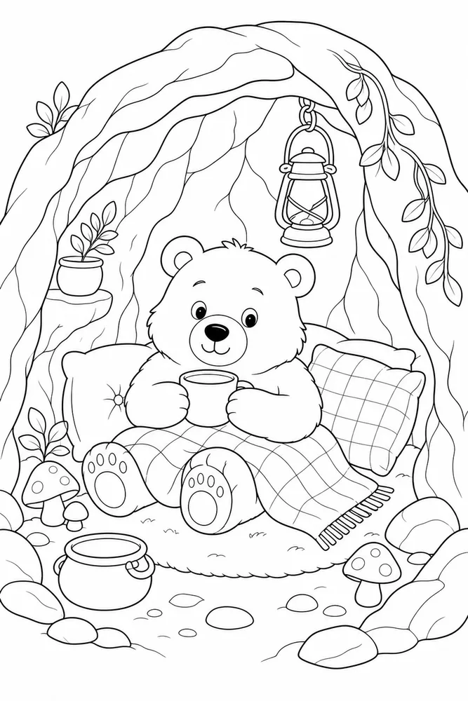 Cute Bear Cute bear cozy den coloring page