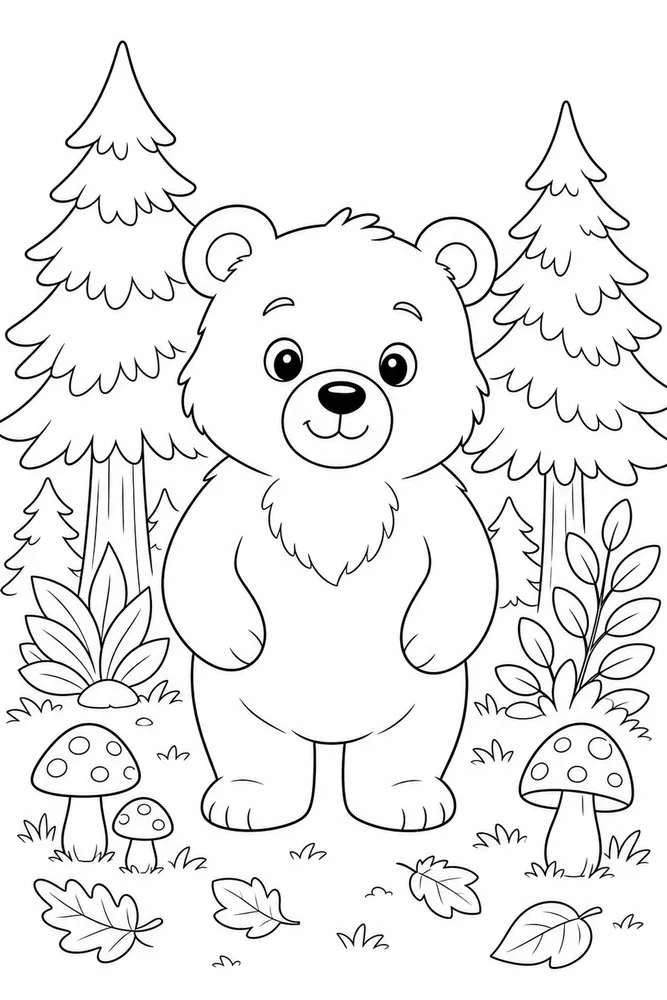 Cute Bear Cute bear forest portrait coloring page