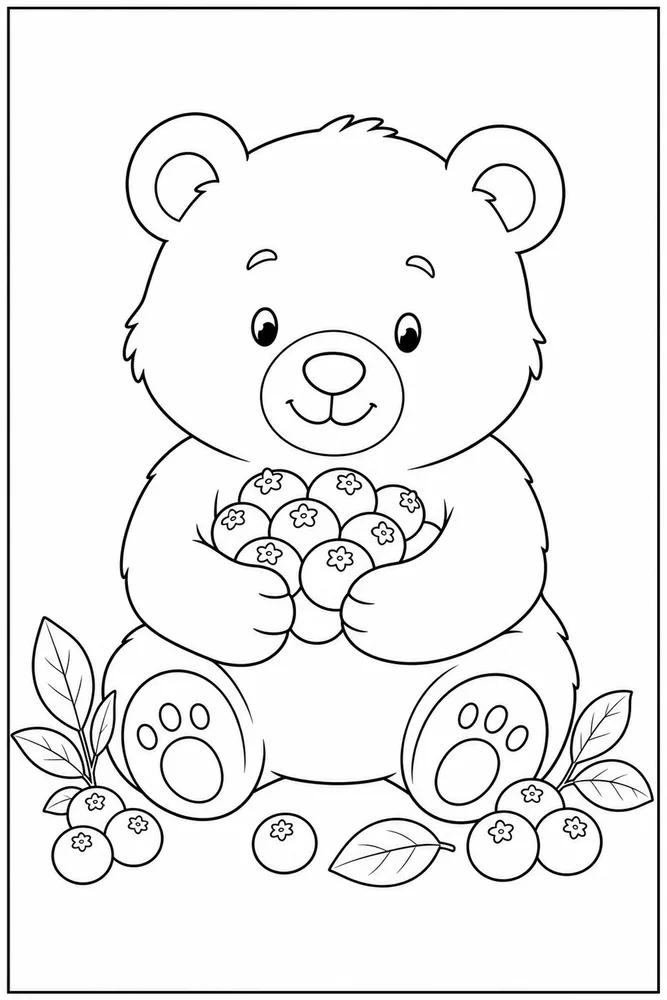 Cute Bear Cute bear sitting with berries coloring page