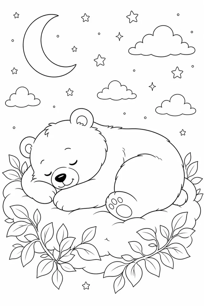 Cute Bear Cute bear sleeping pose coloring page