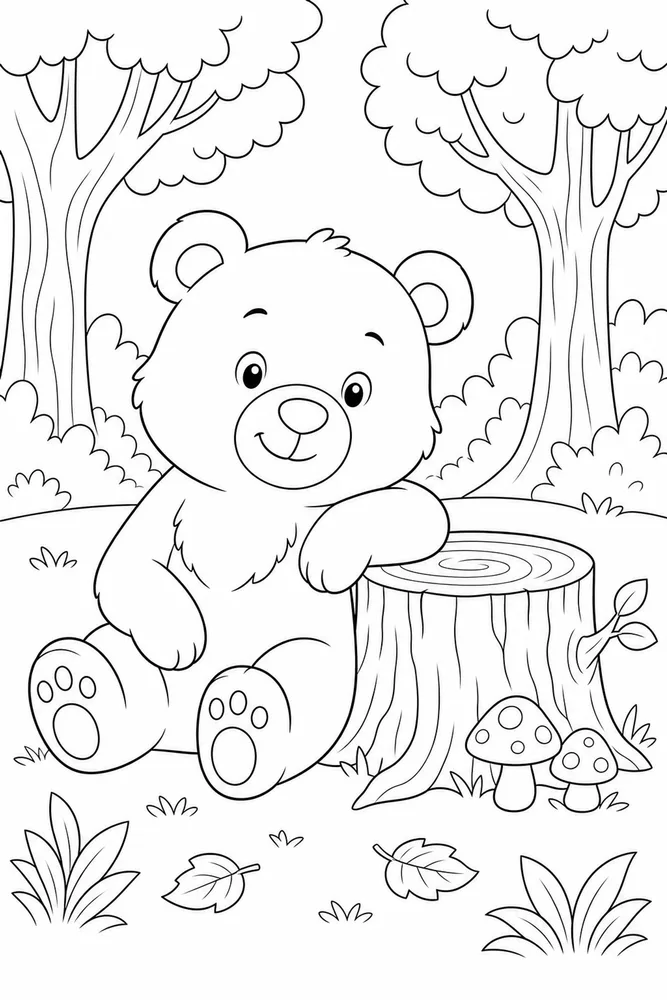 Cute Bear Cute bear tree stump coloring page
