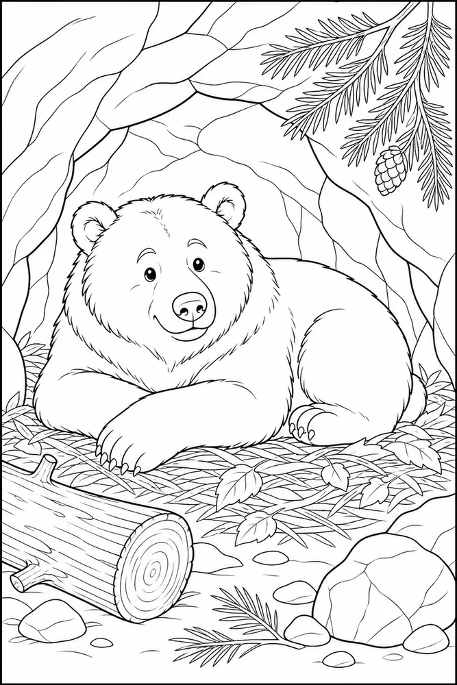 Grizzly Bear Grizzly bear cozy den coloring page