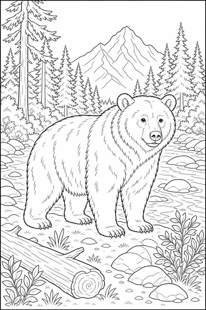 Grizzly Bear Grizzly bear habitat background coloring page