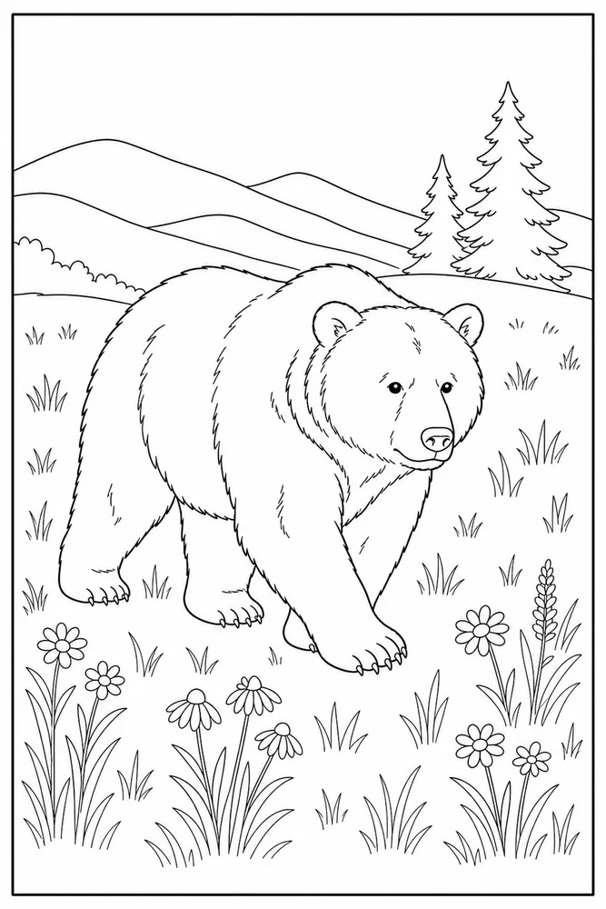 Grizzly Bear Grizzly bear meadow walk coloring page