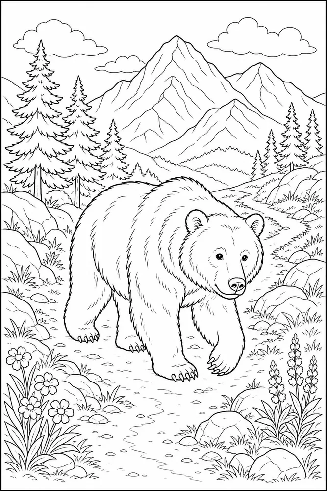Grizzly Bear Grizzly bear mountain trail coloring page