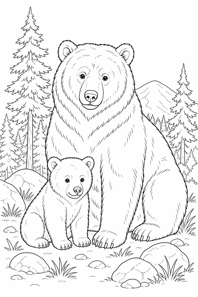 Grizzly Bear Grizzly bear parent and cub coloring page