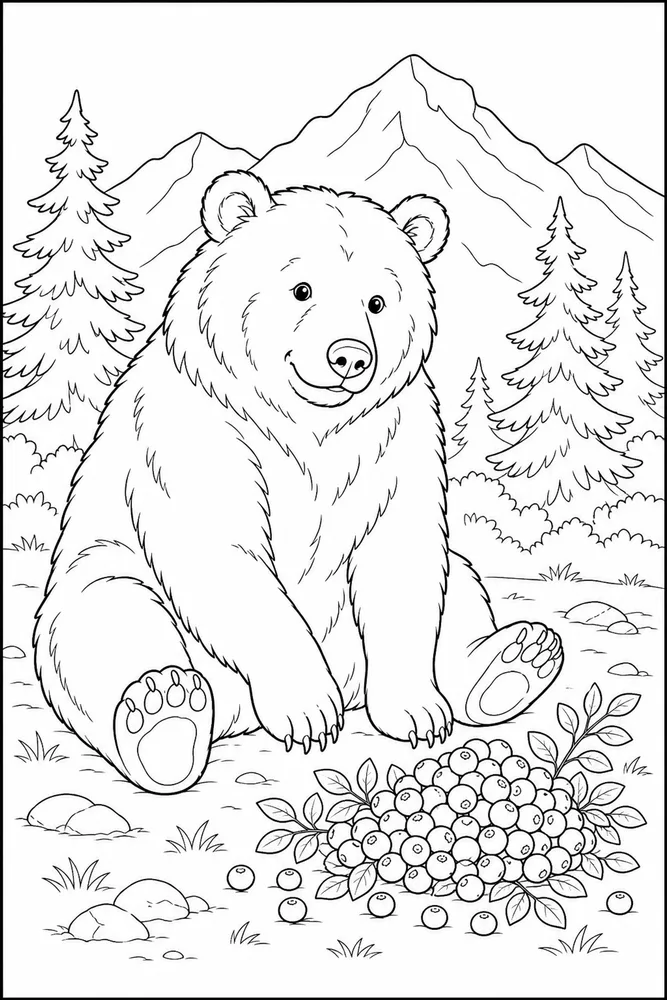 Grizzly Bear Grizzly bear sitting with berries coloring page