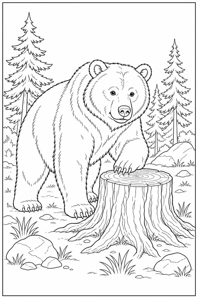 Grizzly Bear Grizzly bear tree stump coloring page