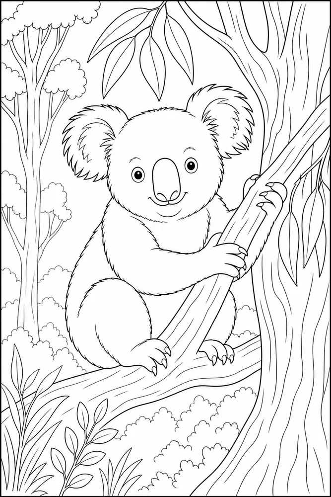 Koala Bear Coloring Pages preview: Koala Bear Koala bear forest portrait coloring page