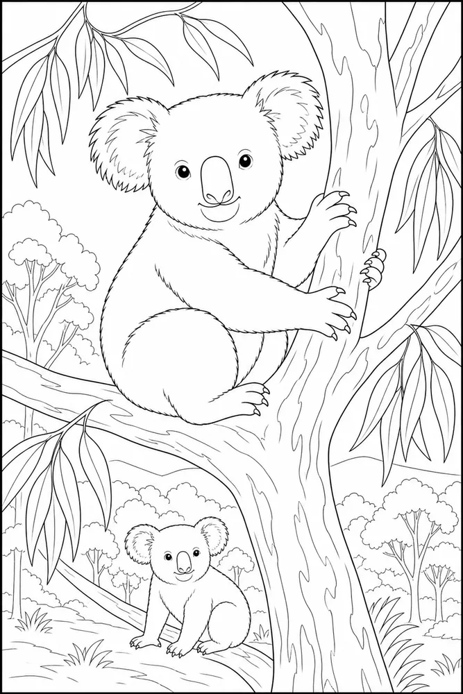 Koala Bear Koala bear habitat background coloring page