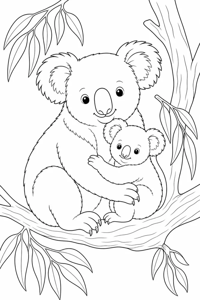 Koala Bear Koala bear parent and cub coloring page