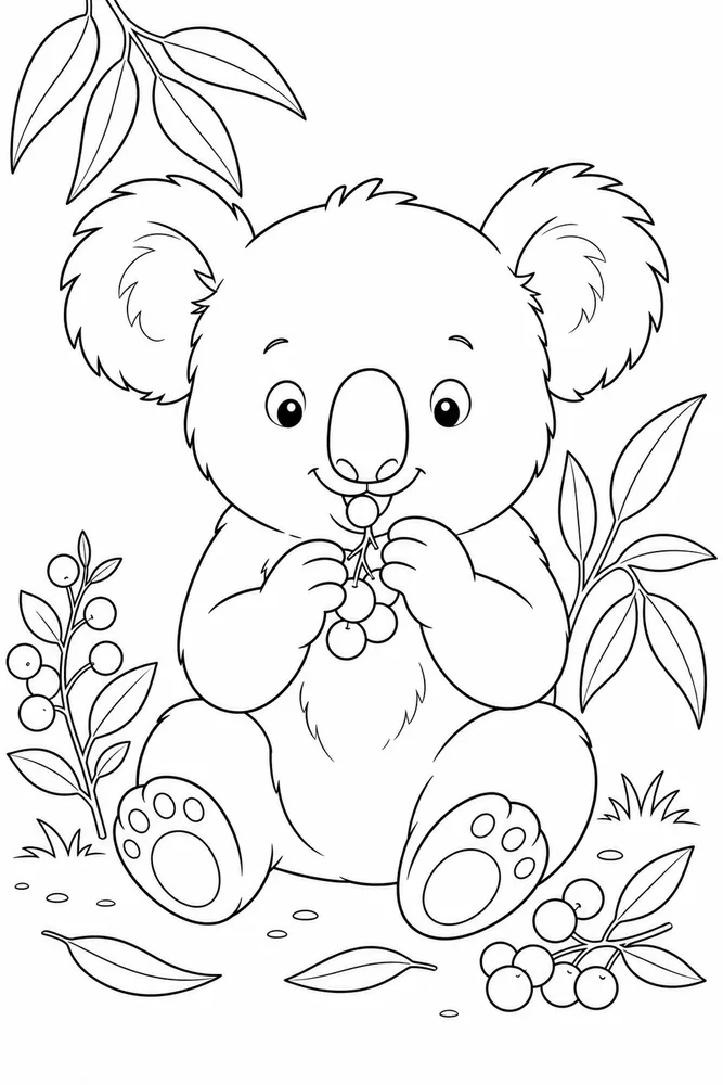 Koala Bear Koala bear sitting with berries coloring page