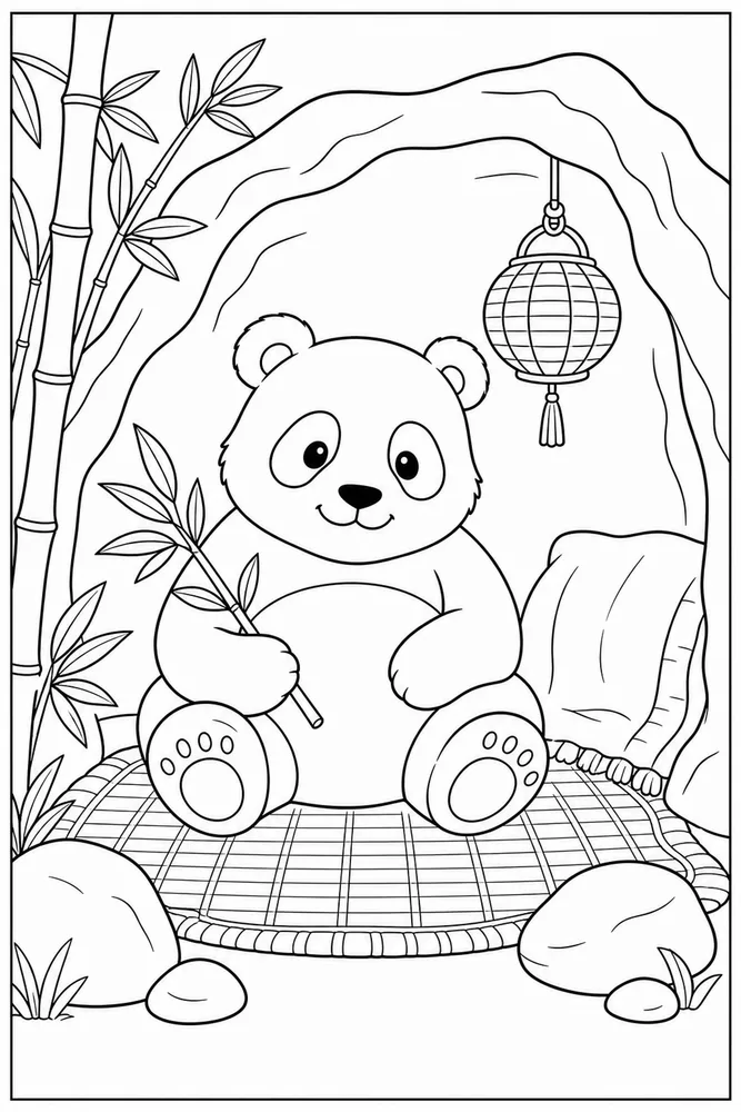 Panda Bear Panda bear cozy den coloring page
