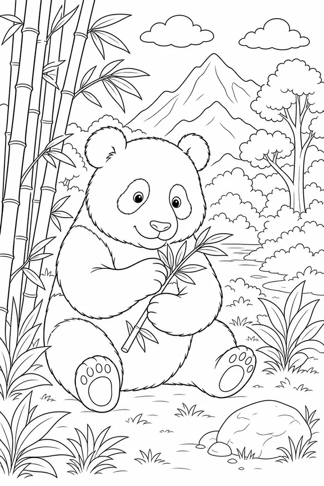 Panda Bear Panda bear habitat background coloring page