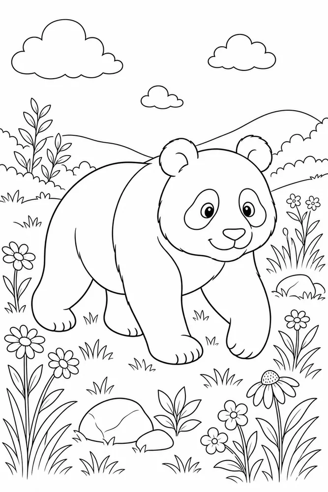 Panda Bear Panda bear meadow walk coloring page
