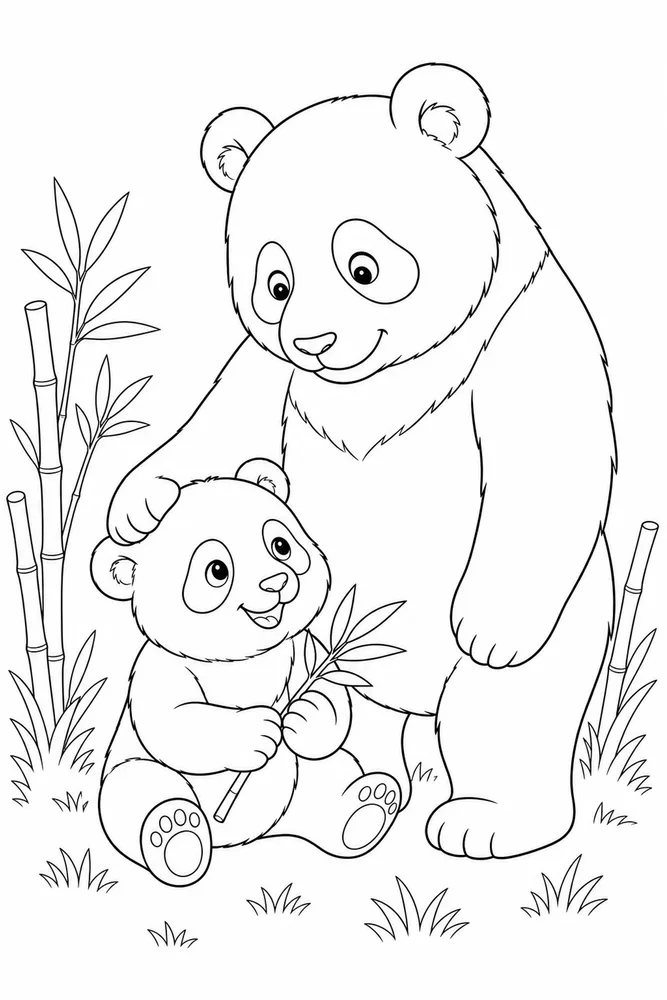 Panda Bear Panda bear parent and cub coloring page