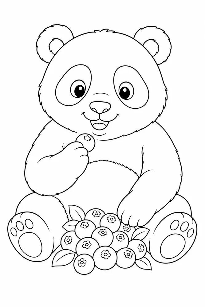 Panda Bear Panda bear sitting with berries coloring page