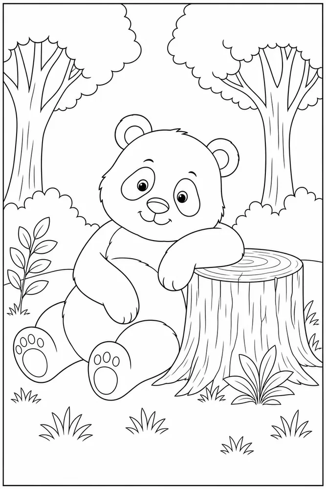 Panda Bear Panda bear tree stump coloring page