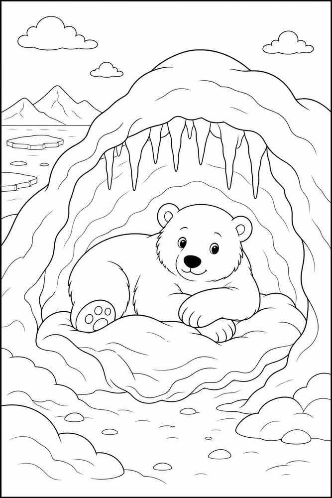 Polar Bear Polar bear cozy den coloring page