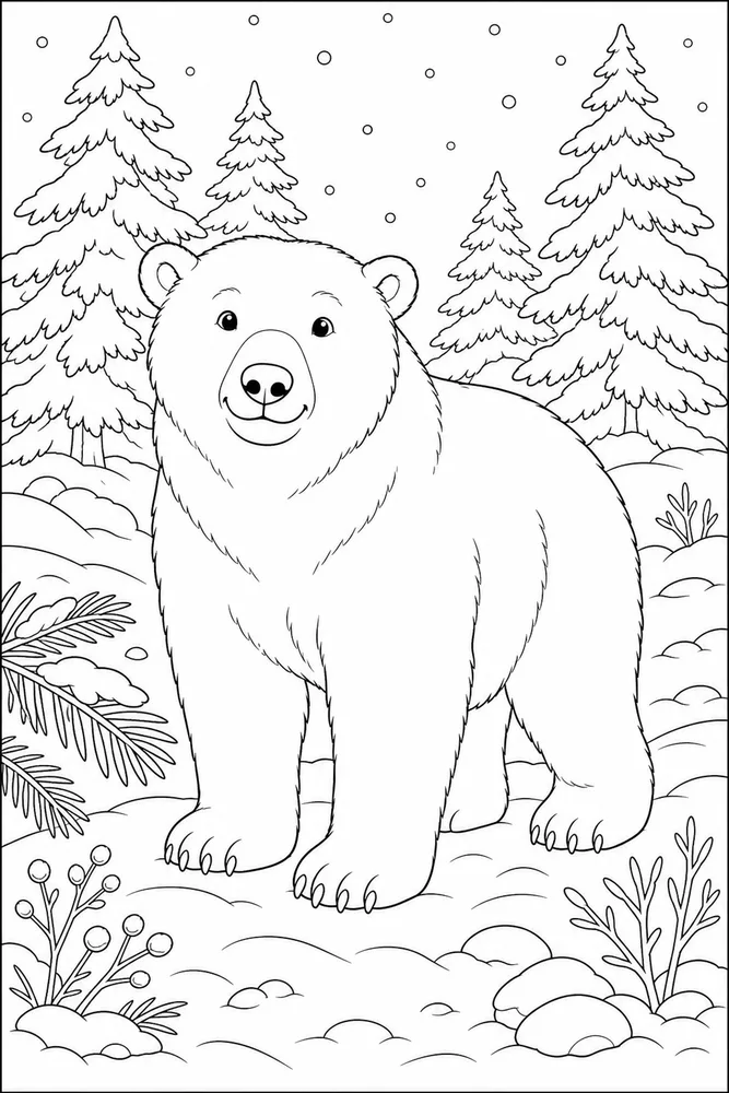 Polar Bear Coloring Pages preview: Polar Bear Polar bear forest portrait coloring page