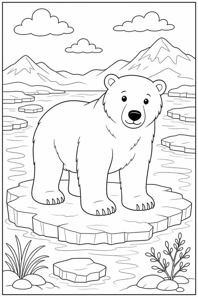 Polar Bear Polar bear habitat background coloring page