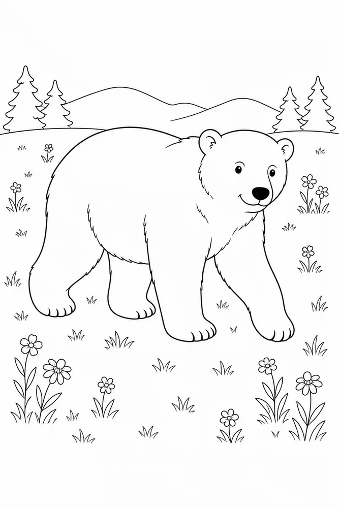 Polar Bear Polar bear meadow walk coloring page