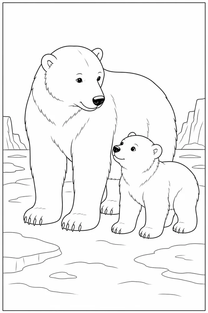 Polar Bear Polar bear parent and cub coloring page