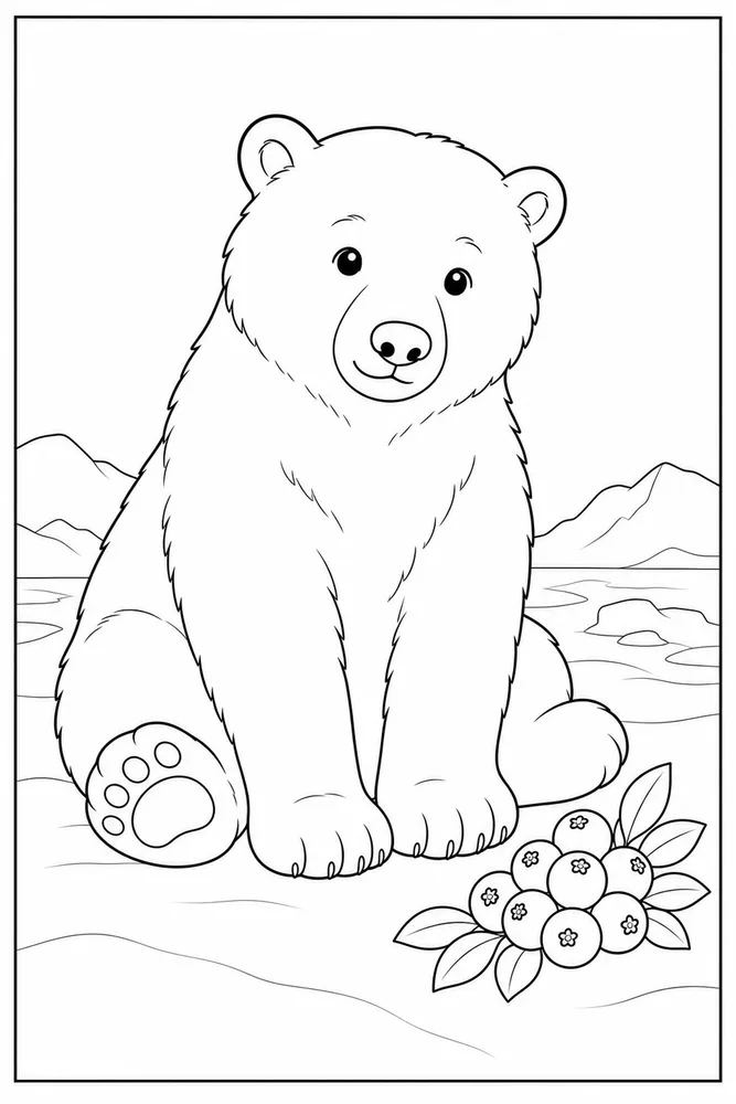 Polar Bear Polar bear sitting with berries coloring page