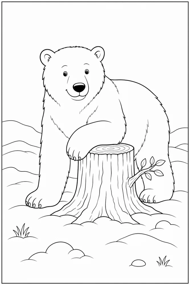 Polar Bear Polar bear tree stump coloring page