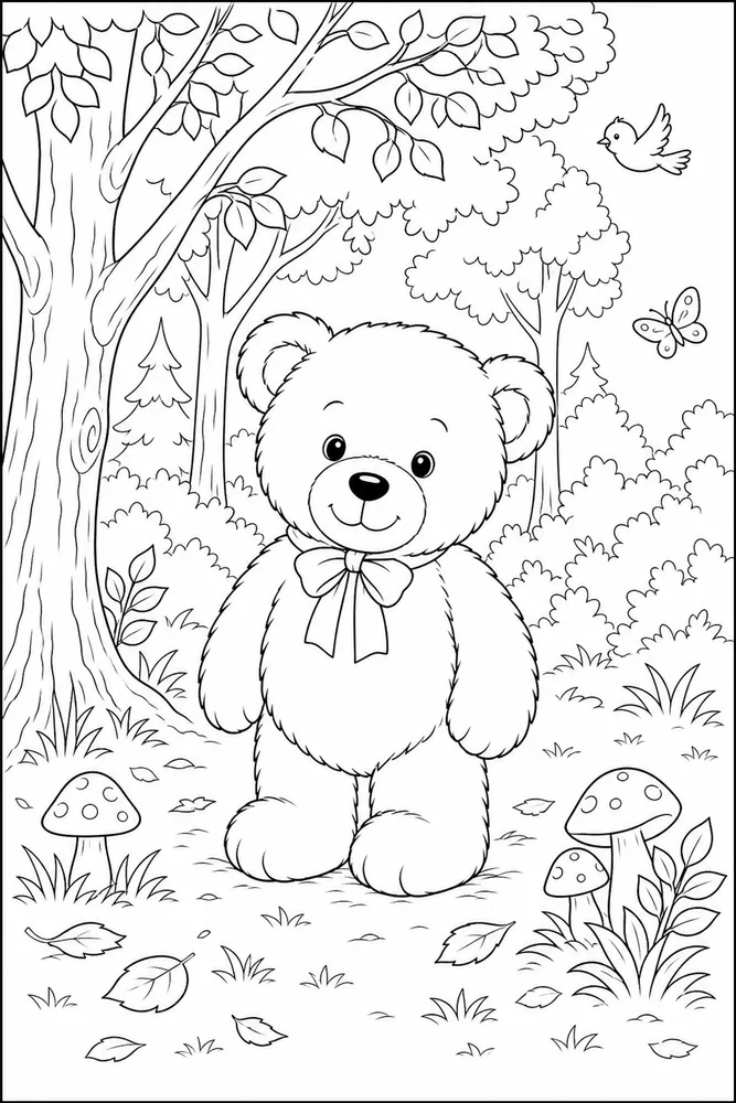 Teddy Bear Teddy bear forest portrait coloring page