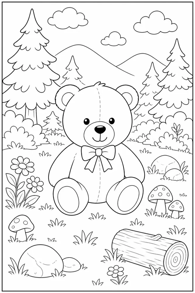 Teddy Bear Teddy bear habitat background coloring page