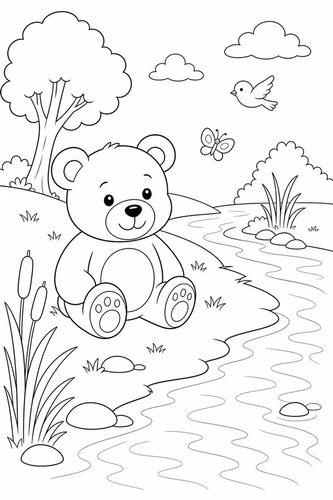 Teddy Bear Teddy bear riverbank scene coloring page