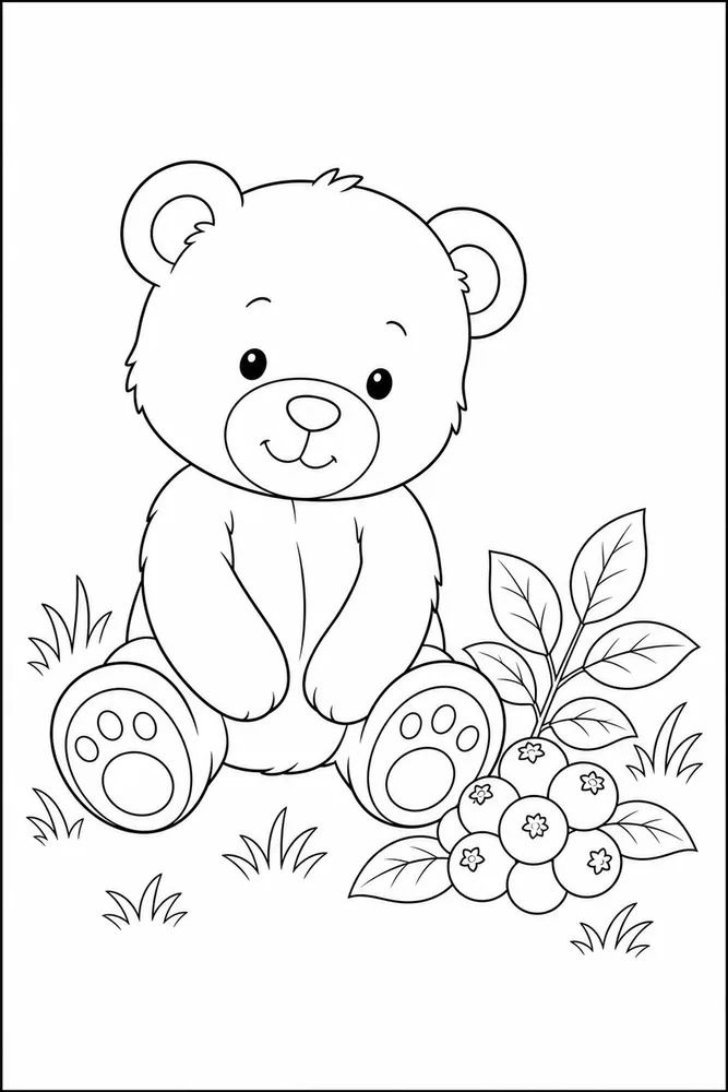 Teddy Bear Teddy bear sitting with berries coloring page