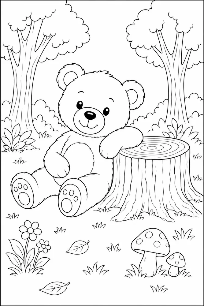 Teddy Bear Teddy bear tree stump coloring page