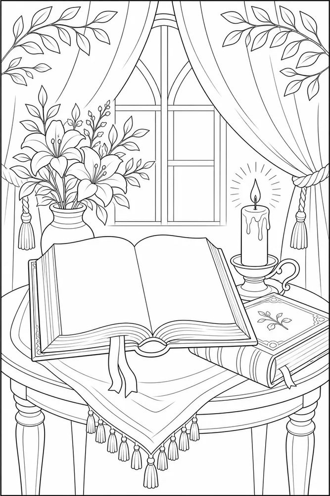 Bible for Adults Bible for adults candle and book coloring page