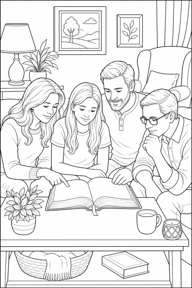 Bible for Adults Bible for adults family reading coloring page