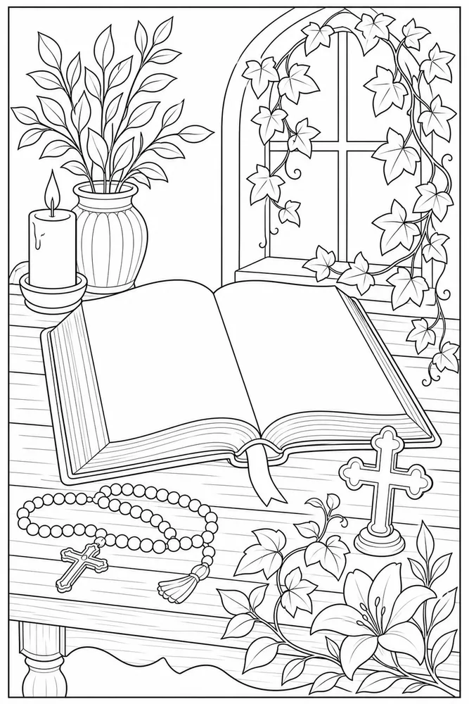 Bible for Adults Coloring Pages preview: Bible for Adults Bible for adults open book table coloring page