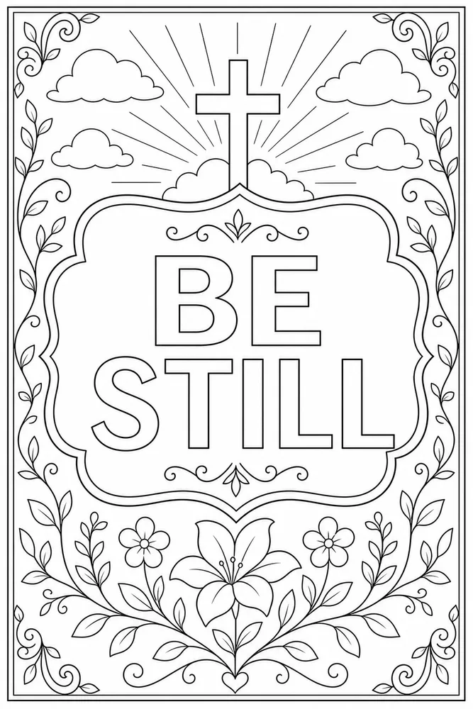 Bible Quotes Be still text frame coloring page