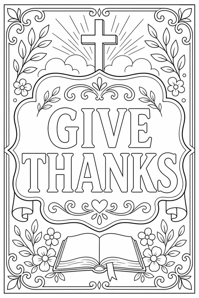 Bible Quotes Give thanks text frame coloring page