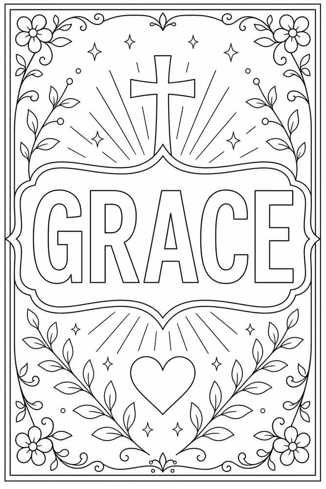 Bible Quotes Grace text frame coloring page