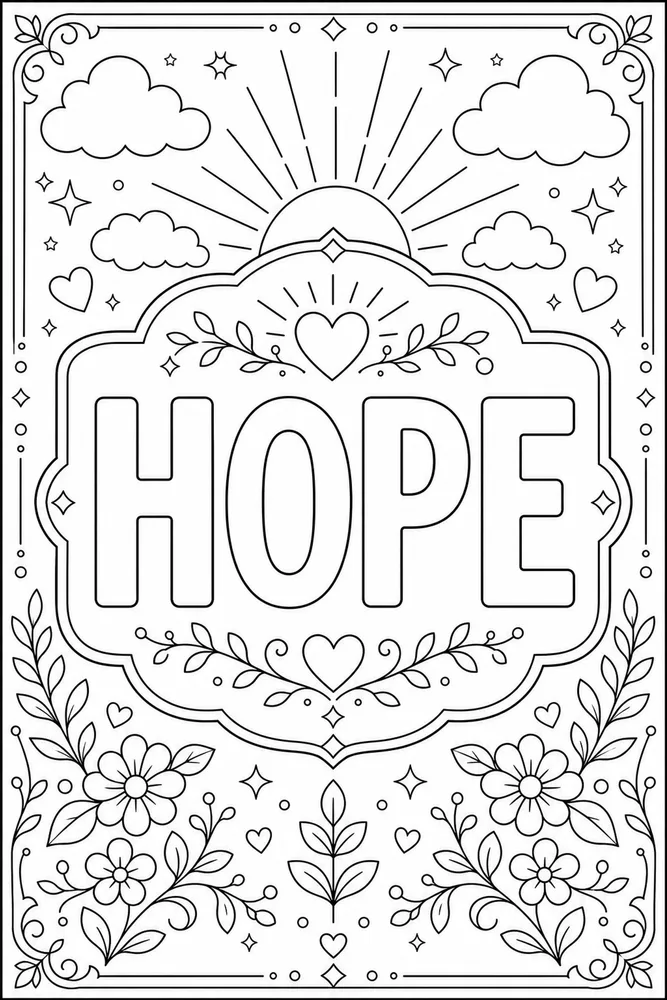 Bible Quotes Hope text frame coloring page