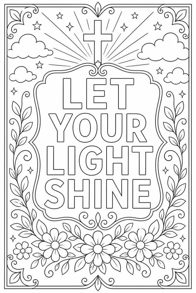 Bible Quotes Let your light shine text frame coloring page