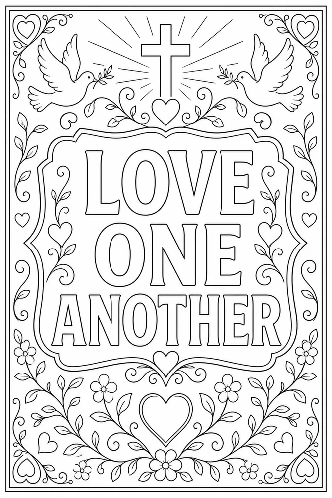 Bible Quotes Love one another text frame coloring page